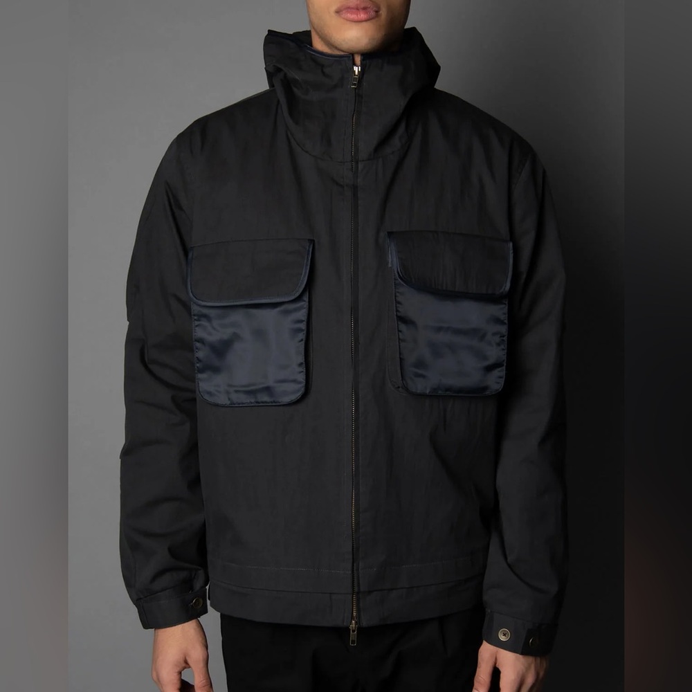 Men's Black Utility Jacket with Contrast Pockets